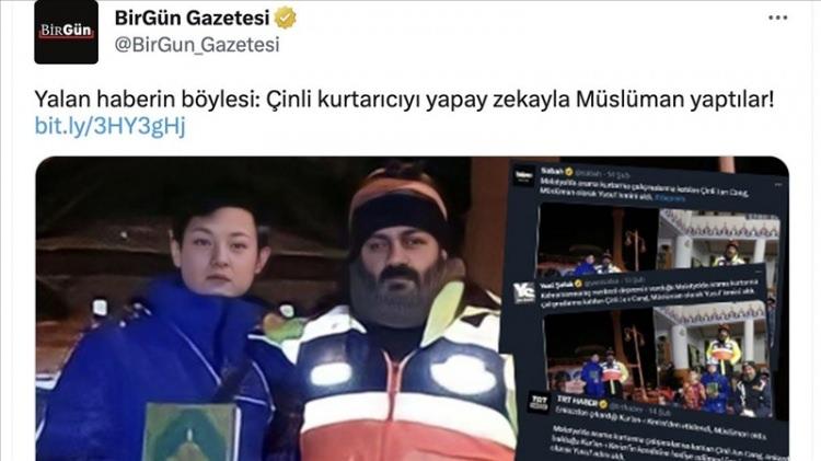 <p><strong>&Ccedil;inli kurtarıcıyı yapay zek&acirc;yla M&uuml;sl&uuml;man yaptılar.</strong></p>

<p><strong>GER&Ccedil;EK&nbsp;</strong>İddiaya konu fotoğrafların ham hallerine ulaşılmış, Jun Cang'la başka g&ouml;r&uuml;şmelerden de fotoğraflar edinilmiştir. Orta Doğu Teknik &Uuml;niversitesi Siber G&uuml;venlik alanında &ouml;ğretim &uuml;yesi Do&ccedil;. Dr. Cihangir Tezcan, elimizdeki ham fotoğrafları incelemiştir. Bu incelemenin sonunda, kişilerin fotoğrafa eklenmesinin olası g&ouml;r&uuml;nmediğini belirtmiştir. Tezcan, g&ouml;nderdiğimiz diğer fotoğrafta ise (basın yayın organlarında yayımlanan) bariz oynamaların olduğunu tespit etmiştir. Ham fotoğraflar incelendiğinde herhangi bir "yapay zeka" ile oluşturulma s&ouml;z konusu olmadığı, g&ouml;r&uuml;nt&uuml;deki bozukluğun flaş yansıması ve d&uuml;ş&uuml;k ışık kaynaklı olduğu tespit edilmiştir" denildi.</p>
