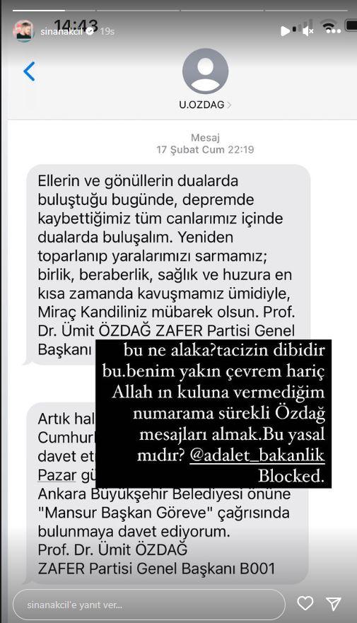 <p><span style="color:#000000"><strong>Sürekli Ümit Özdağ ve Zafer Partisi adına mesaj almaktan bıktığını dile getiren Akçıl, "Bu ne alaka? Tacizin dibidir bu. Benim yakın çevrem hariç Allah'ın kuluna vermediğim numarama sürekli Özdağ mesajları almak. Bu yasal mıdır?" ifadelerini kullandı.</strong></span> <strong><a href="https://www.yasemin.com/"><span style="color:rgb(255, 255, 255)">(Yasemin.com)</span></a></strong></p>
