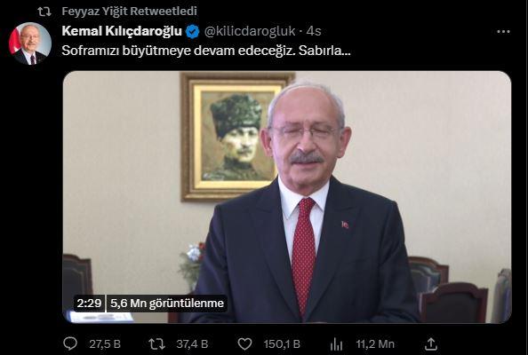 <p><strong>FEYYAZ YİĞİT</strong></p>

<p><strong>"Kemal Kılıçdaroğlu: Soframızı büyütmeye devam edeceğiz. Sabırla..."</strong></p>
