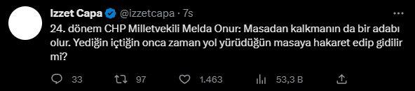 <p><strong>İZZET ÇAPA</strong></p>

<p> </p>

<p><strong>"24. dönem CHP Milletvekili Melda Onur: Masadan kalkamının da bir adabı olur. Yediğin içtiğin onca zaman yol yürüdüğün masaya hakaret edip gidilir mi?"</strong></p>
