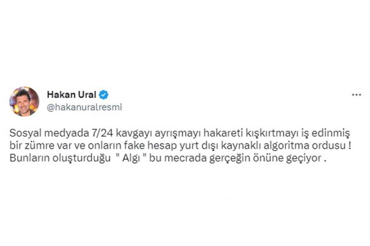 <p><span style="color:#4B0082"><strong>"Sosyal medyada 7/24 kavgayı ayrışmayı hakareti kışkırtmayı iş edinmiş bir zümre var ve onların fake hesap yurt dışı kaynaklı algoritma ordusu! Bunların oluşturduğu </strong></span><span style="color:#800000"><strong>"Algı"</strong></span><span style="color:#4B0082"><strong> bu mecrada gerçeğin önüne geçiyor."</strong></span></p>
<p></p>