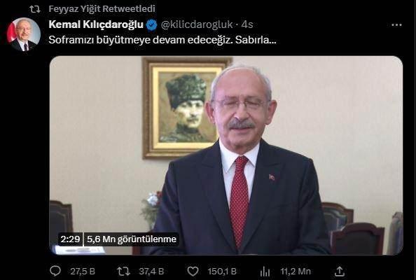 <p>FEYYAZ YİĞİT</p>

<p>"Kemal Kılıçdaroğlu: Soframızı büyütmeye devam edeceğiz. Sabırla..."</p>
