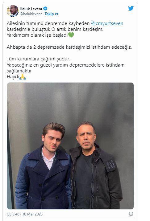 <p><strong>"Yardımcım olarak işe başladı" diyen Levent "Ahbap'ta da 2 depremzede kardeşimizi istihdam edeceğiz." ifadelerine yer verdi.</strong></p>
