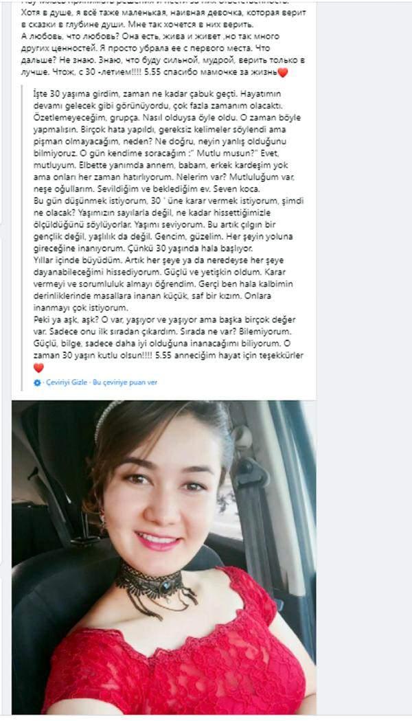 <p><span style="color:#A52A2A"><strong>ÖLDÜRÜLMEDEN 3 GÜN ÖNCE 'MUTLUYUM' PAYLAŞIMI YAPMIŞTI</strong></span><br />
<br />
<em><strong>Kırgızistan uyruklu Ayat Adsız'ın, öldürülmeden 3 gün önce sosyal medya hesabından 30 yaşına girdiğini belirterek paylaşım yapmıştı. Adsız, paylaşımında şu ifadeleri kullanmıştı:</strong></em><br />
<br />
"İşte 30 yaşıma girdim, zaman ne kadar çabuk geçti. Hayatımın devamı gelecek gibi görünüyordu, çok fazla zamanım olacaktı. Özetlemeyeceğim, grupça. Nasıl olduysa öyle oldu. O zaman böyle yapmalısın. Birçok hata yapıldı, gereksiz kelimeler söylendi ama pişman olmayacağım, neden? Ne doğru, neyin yanlış olduğunu bilmiyoruz. O gün kendime soracağım, 'Mutlu musun?' Evet, mutluyum. Elbette yanımda annem, babam, erkek kardeşim yok ama onları her zaman hatırlıyorum. Nelerim var? Mutluluğum var, neşe oğullarım. Sevildiğim ve beklediğim ev. Seven koca. Bugün düşünmek istiyorum, 30'una karar vermek istiyorum, şimdi ne olacak? Yaşımızın sayılarla değil, ne kadar hissettiğimizle ölçüldüğünü söylüyorlar. Yaşımı seviyorum. Bu artık çılgın bir gençlik değil, yaşlılık da değil. Gencim, güzelim. Her şeyin yoluna gireceğine inanıyorum. Çünkü 30 yaşında hala başlıyor. Yıllar içinde büyüdüm. Artık her şeye ya da neredeyse her şeye dayanabileceğimi hissediyorum. Güçlü ve yetişkin oldum. Karar vermeyi ve sorumluluk almayı öğrendim. Gerçi ben hala kalbimin derinliklerinde masallara inanan küçük, saf bir kızım. Onlara inanmayı çok istiyorum. Peki ya aşk, aşk? O var, yaşıyor ve yaşıyor ama başka birçok değer var. Sadece onu ilk sıradan çıkardım. Sırada ne var? Bilemiyorum. Güçlü, bilge, sadece daha iyi olduğuna inanacağımı biliyorum. O zaman 30 yaşın kutlu olsun!!!! 5.55 anneciğim hayat için teşekkürler."</p>
