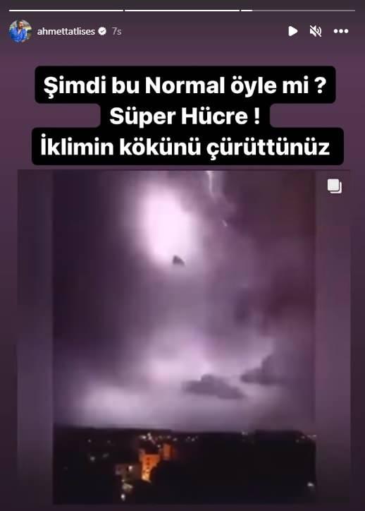 <p><span style="color:#2F4F4F"><strong>Gaziantep ve Kilis'teki şaşırtan görüntülere sebep olan 'süper hücre'nin normal yollardan gerçekleşmediğini savunan Tatlı, </strong></span><span style="color:#4B0082"><strong>"Şimdi bu normla öyle mi? Süper hücre! İklimin kökünü çürüttünüz"</strong></span><span style="color:#2F4F4F"><strong> ifadelerini kullanarak </strong></span><span style="color:#000080"><strong>HAARP</strong></span><span style="color:#2F4F4F"><strong> sistemine atıfta bulundu.</strong></span></p>
<p> </p>