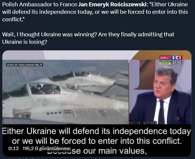 <p>Fransa'da yayın yapan LCI'ye konuşan Rosciszewski, Rusya'nın Ukrayna'nın topraklarını gasbettiğini ve insanları öldürdüğünü belirtti.</p>
