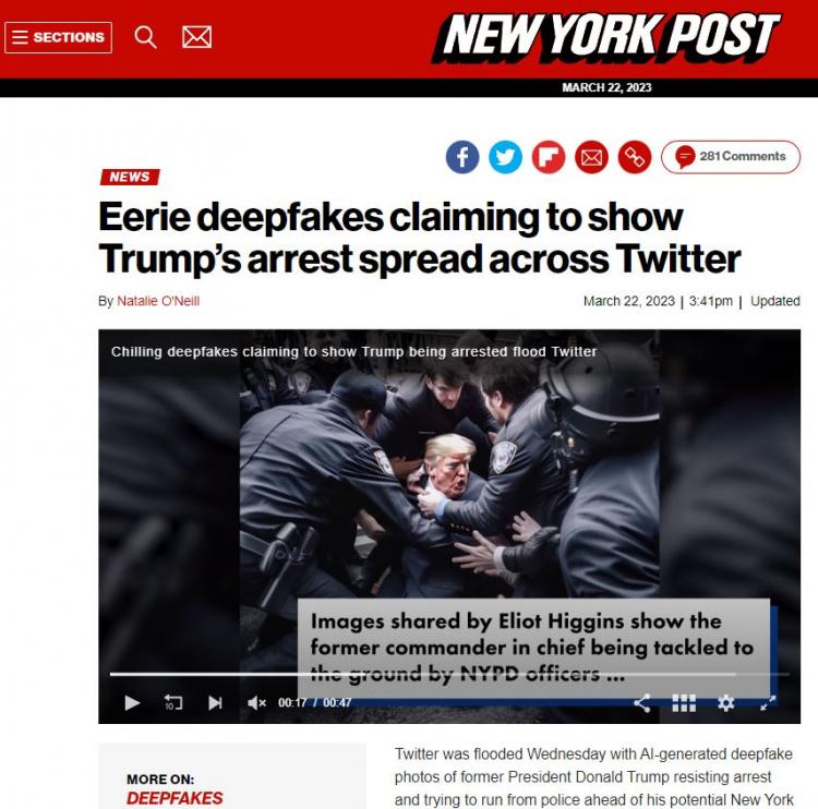 <p>New York Post (NY Post), 'Trump'ın tutuklandığını gösterdiğini iddia eden ürkütücü deepfake fotoğraflar yayınlandı' başlığı okurlarının karşısına çıktı.</p>

<p> </p>
