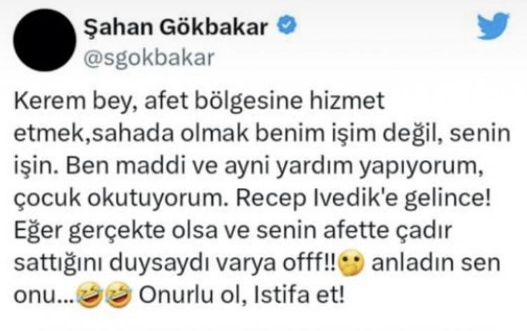 <p><span style="color:#A52A2A"><strong>Şahan Gökbakar, bunun üzerine yeni bir paylaşımda bulunarak Dr. Kerem Kınık'a "Kerem bey, </strong></span></p>
<p> </p>
