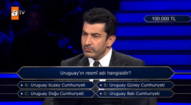 <p><span style="color:#000000"><strong>Uruguay'ı duyduğunu fakat kuzey, güney, doğu ve batı şeklinde bilmediğini söyleyen yarışmacı uzun bir süre düşündü.</strong></span></p>
