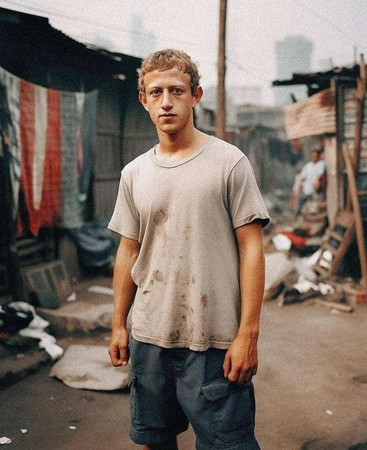 <p><strong>Meta'nın yöneticisi Mark Zuckerberg'in, kirli bir tişört ve mavi bir şortla kenar mahallenin ortasında durduğu görülüyor.</strong></p>