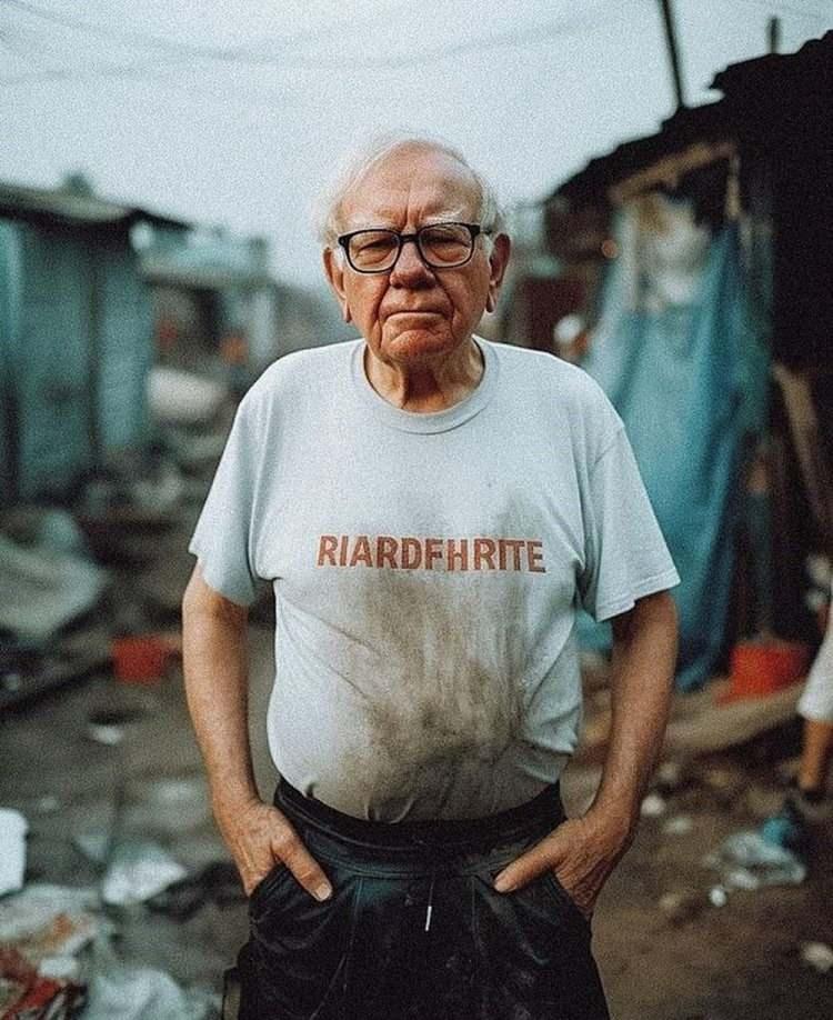 <p><strong>Amerikalı iş insanı Warren Buffet, pantolonunun içine sokulmuş hafif kirli beyaz bir tişörtle, her zamanki halinden çok uzak resmedildi.</strong></p>