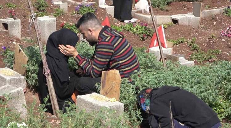 <p>Büyük deprem felaketinin ardından hayatını kaybedenlerin yakınları sevdiklerinden ayrı geçirdikleri ilk bayram gününde mezarlıklara koştu. </p>
