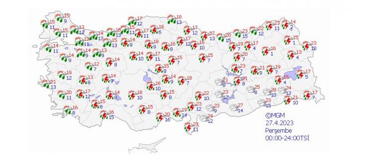 <p>MGM'nin resmi internet sitesinden alınan günlük verilere göre perşembe günü yağışlar tüm bölgelerde etkili olacak. </p>
