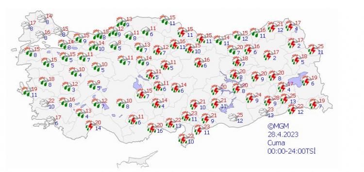 <p>28 Nisan Cuma günü de İstanbul dahil çok sayıda ile yağmur ve gök gürültülü sağanak etkisini hissettirecek.</p>
