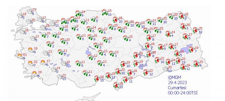 <p>29 Nisan Cumartesi günü de yağışlar etkili olacak. </p>
