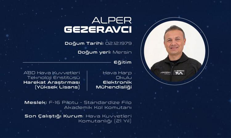 <p><strong>ASİL YOLCU ALPER GEZERAVCI OLDU</strong></p>

<p> </p>

<p>Cumhurbaşkanı Erdoğan, "Uluslararası uzay istasyonuna gidecek Alper Gezeravcı kardeşimiz Hava Kuvvetleri Komutanlığımızda önemli başarılara imza atmış kahraman bir Türk pilotumuz." dedi.</p>
