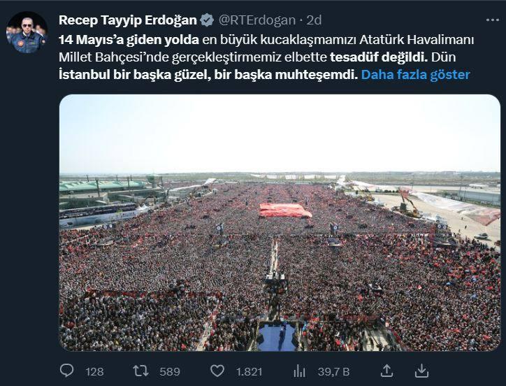 <p>Cumhurbaşkanı Erdoğan miting sonrası sosyal medya hesabından yaptığı paylaşımda "Aziz İstanbul, aşkım İstanbul, sevdam İstanbul...Teşekkürler İstanbul." ifadelerini kullandı.</p>

<p> </p>
