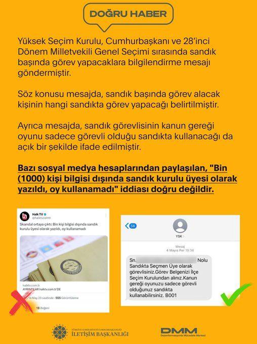 <p>"Bin kişi bilgisi dışında sandık kurulu üyesi olarak yazıldı, oy kullanamadı" iddiası doğru değildir.</p>

<p>YSK, sandık başında görev yapacak herkese bilgilendirme mesajı göndermiştir.</p>

<p>Mesajda, sandık başında görev alacak kişinin hangi sandıkta görevli olacağı belirtilmiştir.</p>
