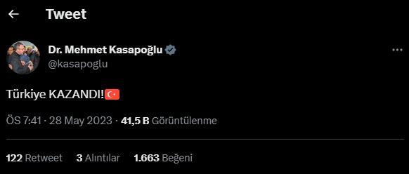 <p><strong>GENÇLİK VE SPOR BAKANI MEHMET KASAPOĞLU:</strong></p>

<p><strong>"Türkiye KAZANDI!"</strong></p>
