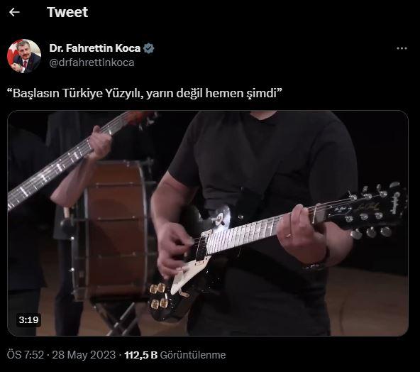 <p><strong>SAĞLIK BAKANI FAHRETTİN KOCA:</strong></p>

<p><strong>"Başlasın Türkiye Yüzyılı, yarın değil hemen şimdi"</strong></p>
