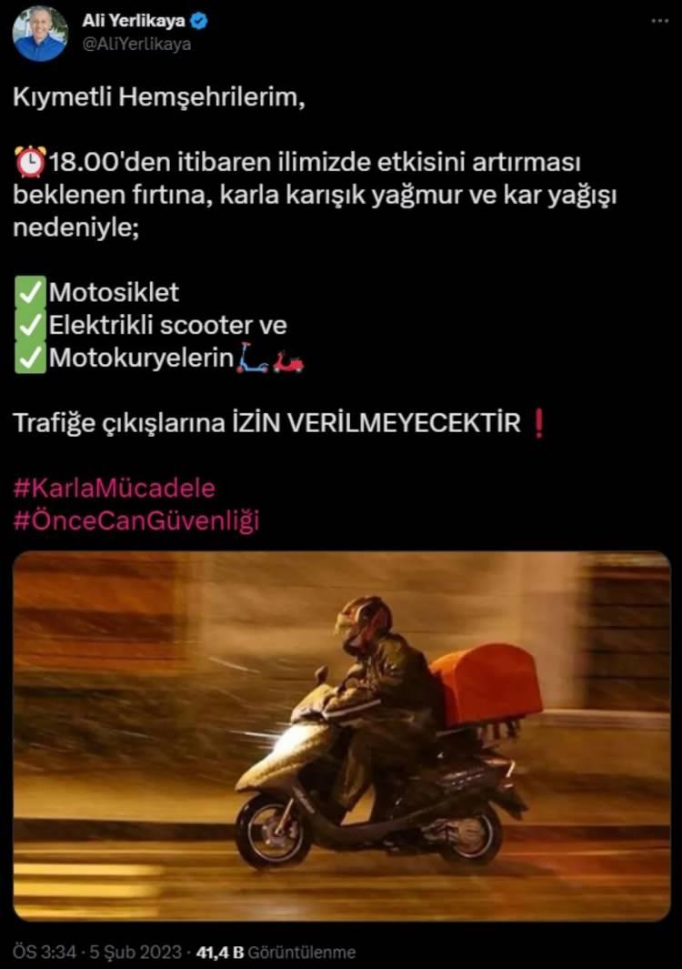 <p>Motosiklet tutkusuyla bilinen Ali Yerlikaya, motosiklet kullanmanın zorluğunu bilmesi nedeniyle ilk kez kendi döneminde şiddetli kar yağışlı ve fırtınalı havalarda trafiğe çıkışını yasaklamasıyla biliniyor.</p>
