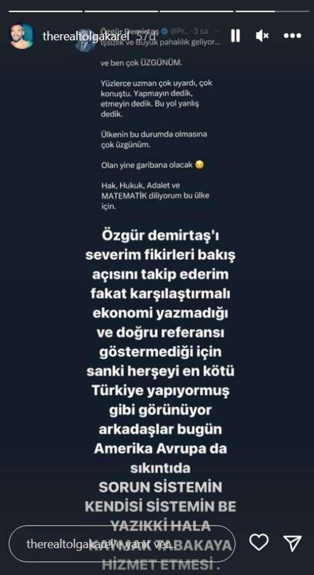 <p><span style="color:#000080"><strong> "İşsizlik ve büyük pahalılık geliyor… ve ben çok ÜZGÜNÜM. Yüzlerce uzman çok uyardı, çok konuştu. Yapmayın dedik, etmeyin dedik. Bu yol yanlış dedik. Ülkenin bu durumda olmasına çok üzgünüm. Olan yine garibana olacak" diyen Demirtaş'ı eleştiren Tolga Karel şunları yazdı:</strong></span></p>
