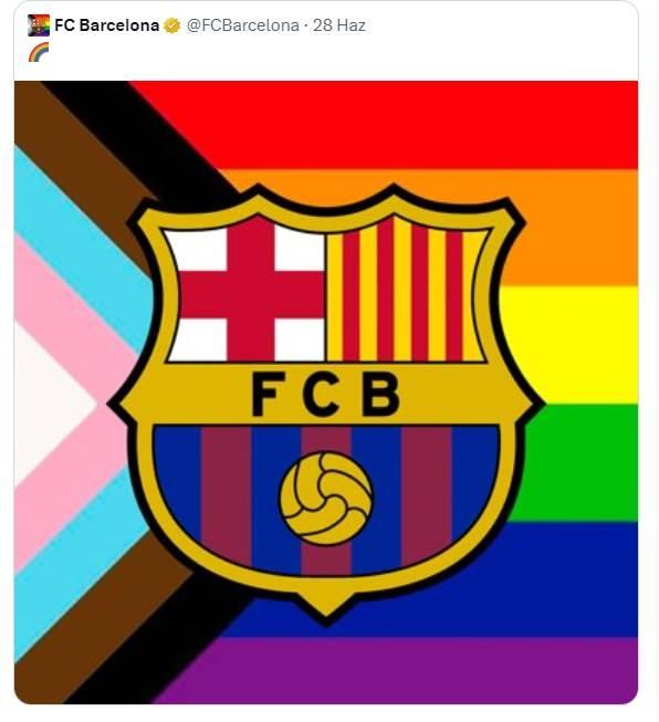 <p><span style="color:#800000"><strong>KURBAN BAYRAMI'NDA LGBT PROPAGANDASI YAPTI!</strong></span></p>
<p><span style="color:#000080"><strong>Real Madrid'in tüm Müslümanların Kurban Bayramı tebrik etmesinin ardından Barcelona'nın paylaşımı kulübü ele verdi. Barcelona, kendi logosunu LGBT renkleriyle paylaştı.</strong></span></p>