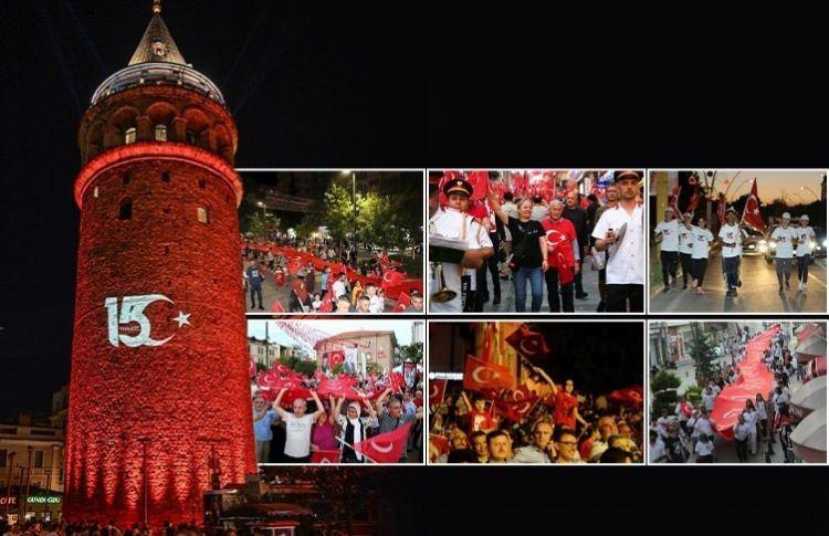 <p>15 Temmuz Demokrasi ve Milli Birlik Günü kapsamında yurt genelinde çeşitli etkinlikler düzenlendi. Hain darbe girişiminin 7. yılında ilk günkü ruh ve bilinçle hareket eden milyonlarca vatandaş, sokaklara çıkarak vatan nöbetini sürdürdü. İstanbul'un tarihi simgelerinden olan Galata Kulesi'ne Türk Bayrağı ve şehitlerimizin fotoğrafları yansıtıldı. Ülke genelinde de kortej yürüyüşleri gerçekleştirildi. İşte yurtta 15 Temmuz Demokrasi ve Milli Birlik Günü kapsamında düzenlenen bazı etkinlikler...</p>

<p> </p>
