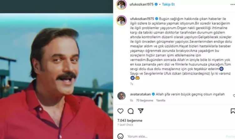 <p><span style="color:#000080"><strong>Karaciğeri iflas eden ünlü ismin 12 ay içerisinde karaciğer nakli olması gerektiği yönünde haberler gündeme gelince oyuncudan açıklama gecikmedi. İşte, Ufuk Özkan'ın sağlık durumu hakkındaki o paylaşımı:</strong></span></p>
<p> </p>