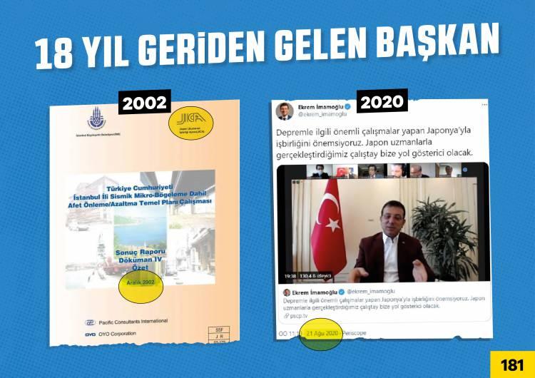 <p>2002 yılında AK Parti tarafından kullanılan Sayıştay'ın sismik araştırmalar raporunu İmamoğlu yeniymiş gibi lanse ederek şov yaptı.</p>
