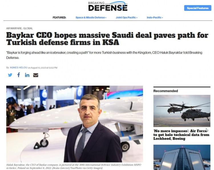 <p>ABD’nin önde gelen savunma sanayi yayınlarından Breaking Defense, Baykar'ın Suudi Arabistan'la imzaladığı savunma ve havacılık ihracatı sözleşmesinin önemine ilişkin değerlendirmelere yer verdi.</p>

<p> </p>
