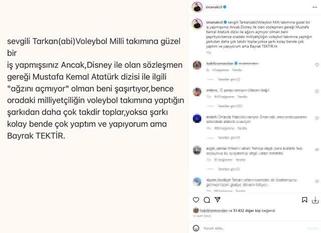 <p><span style="color:#800000"><strong>Şarkı ve konserlerinin yanı sıra sosyal medya hesabından yaptığı paylaşımlarla sık sık adından söz ettiren Sinan Akçıl, Tarkan'ın yeni işbirliğinin ardından Instagram'dan yaptığı paylaşımda şu ifadeleri kullandı:</strong><em> </em></span></p>