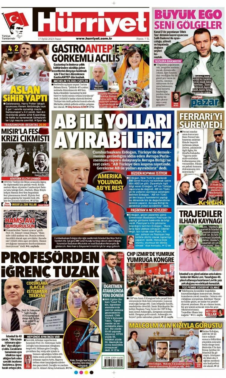 <p>17 Eylül Pazar günü atılan gazete manşetlerini siz değerli okurlarımız için derledik...</p>
