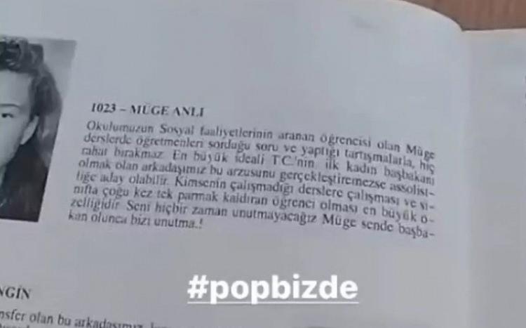 <p>"Okulumuzun sosyal faaliyetlerinin aranan öğrencisi olan Müge, derslerde öğretmenleri sorduğu soru ve yaptığı tartışmalarla hiç rahat bırakmaz. En büyük ideali Türkiye Cumhuriyeti'nin ilk kadın başbakanı olmak olan arkadaşımız bu arzusunu gerçekleştirmezse assolistliğe aday olabilir. Kimsenin çalışmadığı derslere çalışması ve sınıfta çoğu kez tek parmak kaldıran öğrenci olması en büyük özelliğidir. Seni hiçbir zaman unutmayacağız Müge. Sen de başkan olunca bizi unutma.</p>