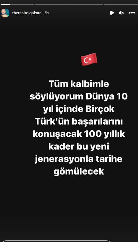 <p><span style="color:#000000"><strong>"10 YIL İÇİNDE BİRÇOK TÜRK'ÜN BAŞARILARINA İMZA ATACAK"</strong></span></p>

<p><strong>Karel, paylaşımına </strong><span style="color:#B22222">"Tüm kalbimle söylüyorum. Dünya 10 yıl içinde birçok Türk'ün başarılarına imza atacak. 100 yıllık kader bu yeni jenerasyonla tarihe gömülecek" diyerek Türk olmanın ne denli gurur olduğunu ve önümüzdeki süreçte pekçok alanda ülkemizin başarılı olacağına dikkat çekti. </span></p>
