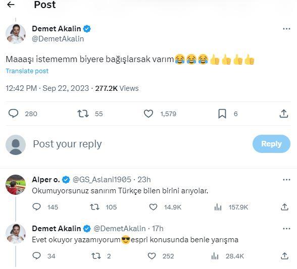 <p><span style="color:#000080"><strong>O cevaba kayıtsız kalamayan ünlü şarkıcı karşılık olarak</strong></span><em><strong> "Evet okuyor yazamıyorum. Espri konusunda benle yarışma"</strong></em><span style="color:#000080"><strong> cevabını verince karşı taraftan da yanıt gecikmedi. </strong></span></p>
