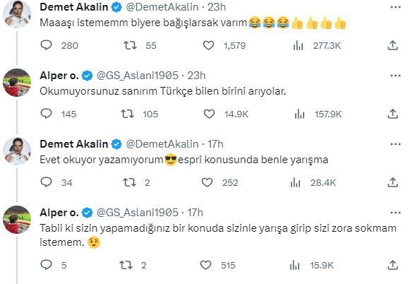 <p><span style="color:#000080"><strong>Kullanıcı, Akalın'ın bu yorumuna karşılık olarak </strong></span><strong><em>"Tabii ki sizin yapamadığınız bir konuda sizinle yarışa girip sizi zora sokmam istemem" </em></strong><span style="color:#000080"><strong>cevabını verdi.</strong></span></p>
