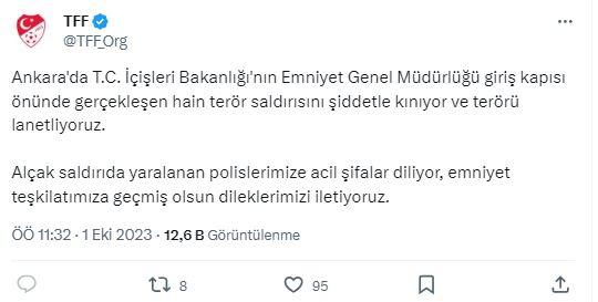 <p>Türkiye Futbol Federasyonu da saldırıyı kınadı. TFF, emniyet teşkilatına geçmiş olsun dileklerini sundu.</p>
