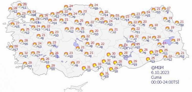 <p><strong>HAVA SICAKLIĞI: </strong>Doğu kesimlerde 2 ila 6 derece artacağı, diğer yerlerde önemli bir değişiklik olmayacağı ve yurt genelinde mevsim normalleri civarında seyredeceği tahmin ediliyor.</p>
<p> </p>