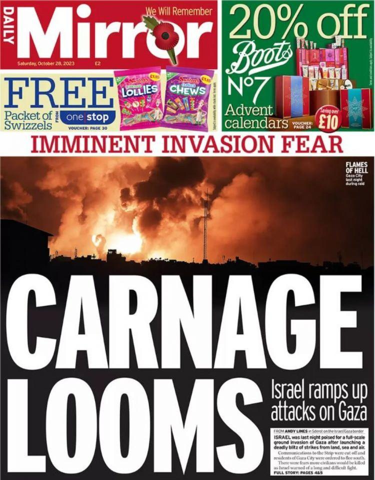 <p><strong>DAILY MIRROR</strong></p>
<p> </p>
<p>İngiltere'den Mirror, "Katliam yaklaşıyor" başlıklı haberinde, İsrail'in dün gece Gazze'deki kara operasyonlarını genişletme hamlesinde bulunduğunu aktardı.</p>
<p> </p>
<p>Bu hamlenin, hava saldırılarının ardından geldiği, geniş çaplı kara saldırısı hazırlıklarının sürdüğü kaydedildi.</p>