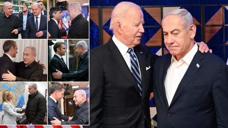 <p>Siyonistlerin Gazze'deki sivil katliamını görmezden gelen ABD ve Avrupa ülkeleri, İsrail'e destek ziyaretinde bulunmak için sıraya girdi</p>

<p>Başbakan Netanyahu ile görüşen 7 lider, öldürülen yüzlerce çocuğun gölgesinde destek mesajlarını verdi.</p>
