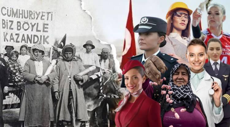 <p><strong>Omuz omuza kurduğumuz Cumhuriyet'in bu yıl 100. yılını kutlamanın gururu ve heyecanı içindeyiz. 100 yıllık bu serüvende Cumhuriyet kazanımlarını, kız çocuklarının ve kadınların eşit fırsatta yararlanması için Anayasa'dan Türk Ceza Kanunu'na, İş Kanunu'ndan sosyal politika uygulamalarına kadar yüzlerce düzenleme ve kanun hayata geçti.</strong></p>
