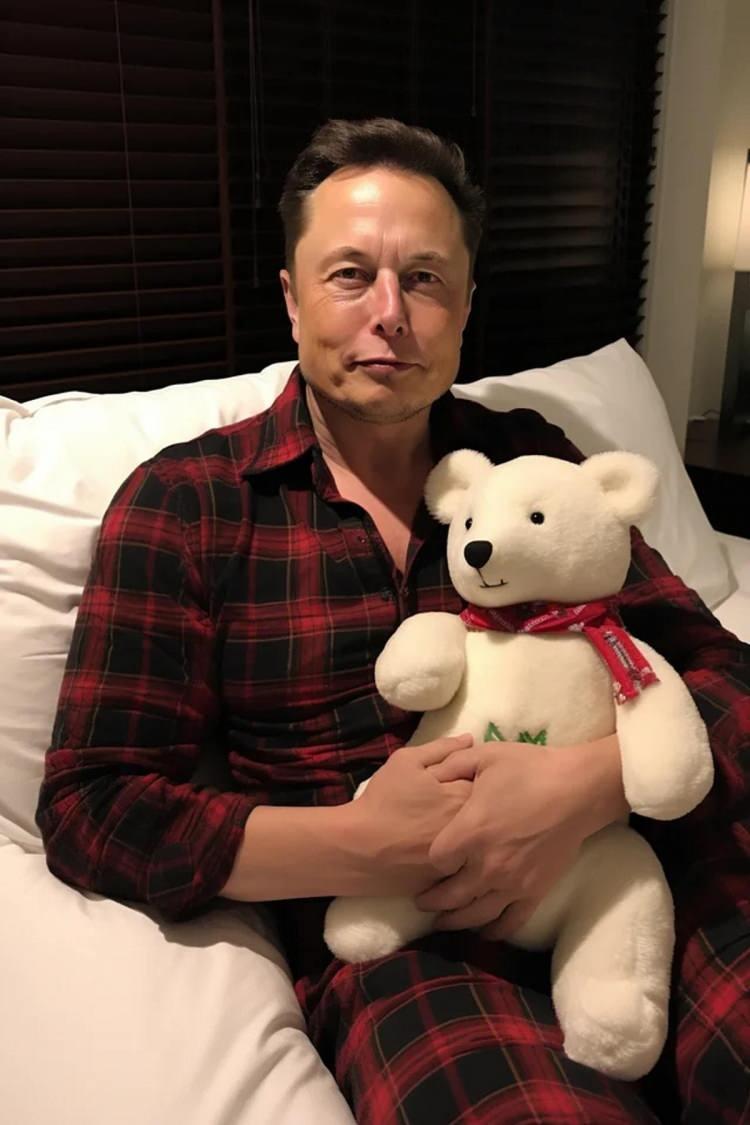 <p><strong>Ayıcığıyla birlikte uyumaya hazırlanan milyarder Elon Musk.</strong></p>
