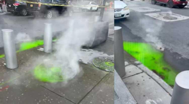 <p><span style="color:#B22222"><em><strong>Amerika'nın New York eyaletinde kanalizasyondan yeşil renkte balçık gibi sıvı çıktı. Kanalizasyon deliklerinden balçıkla birlikte duman yükseldiği görülürken vatandaşlar korku dolu anlar yaşadı.</strong></em></span></p>
