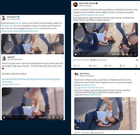 <p>“Filistinliler, İsrailli Çocuk ve Kadınları Vahşice Dövüyor” İddiasıyla Paylaşılan Görüntüler Bazı sosyal medya hesaplarından paylaşılan görüntülerle ilgili, “Filistinliler, İsrailli çocuk ve kadınları vahşice dövüyor” iddiası doğru değildir.</p>

<p><strong>HAKİKAT</strong></p>

<p> İddiaya konu görüntülerin, İsrail ile Filistin arasındaki son çatışmaların başlamasından (7 Ekim) bir gün önce (6 Ekim) sosyal medyada paylaşıldığı belirlenmiştir. İddiaların aksine görüntülerde, İsrail güçlerinin Kudüs’ün Şeyh Cerrah Mahallesinde Filistin yanlısı aktivistlere saldırdığı görülmektedir.</p>
