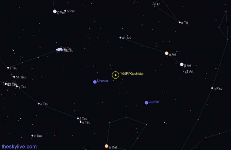 <p><strong>144P/KUSHIDA</strong></p>

<p> </p>

<p>144P/Kushida, 8 Ocak 1994 tarihinde Japonya'da amatör astronom Yoshio Kushida tarafından keşfedilen bir kuyruklu yıldızdır. Sadece 7,6 yıllık bir yörünge periyoduna sahiptir ve bu süre diğer kuyruklu yıldızlara kıyasla kısadır.</p>
