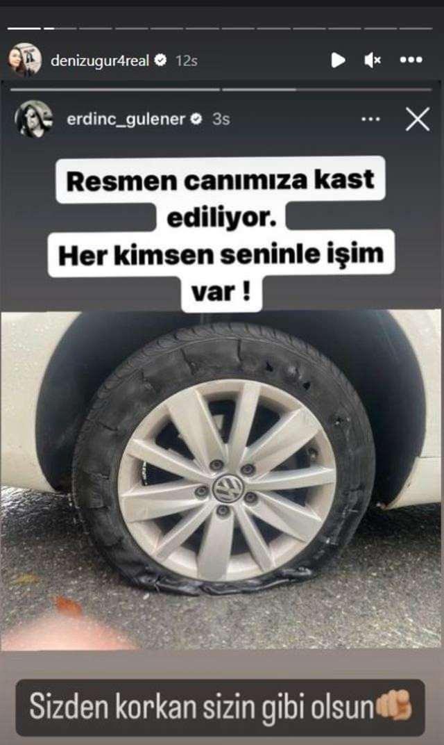 <p><span style="color:#000000"><strong>Eşinin paylaşımını kendi sayfasında alıntılayan Deniz Uğur ise "Sizden korkan sizin gibi olsun" diyerek gözdağı verdi.</strong></span></p>