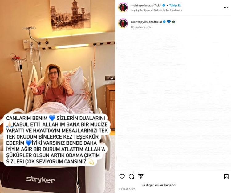 <p>Ünlü sanatçı dün yaptığı paylaşımda sağlık durumunun çok daha iyi olduğunu duyurdu.</p>

