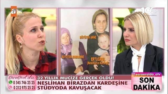 <p><strong>Bu süreçte 3 kardeşiyle görüşen ama bir kardeşini bulamadığını ifade eden Neslihan Hanım'a müjdeli haber Esra Erol'dan geldi.</strong></p>
<p> </p>