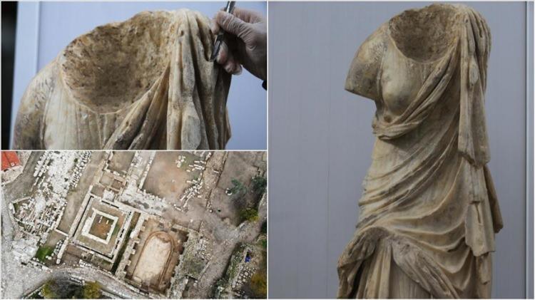 <p>Antik Dönem mitolojisinin ilham perilerinden "Dans Eden Musa (Mousa)" heykeli, Muğla'nın Stratonikeia Antik Kenti'nde 2 bin 175 yıl sonra yeniden gün ışığına kavuştu.</p>
<p> </p>